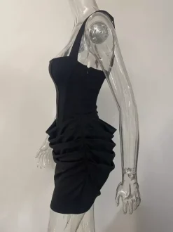 Robe moulante mini froncée à encolure carrée et dos lacé pour femme 2026