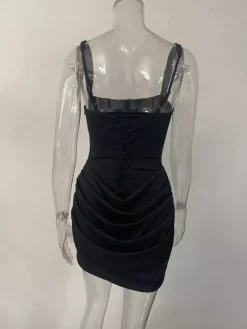Robe moulante mini froncée à encolure carrée et dos lacé pour femme 2026