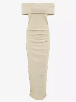 Robe moulante à épaules dénudées coupe ajustée élégante semi-formelle robe longue froncée pour femmes 2026