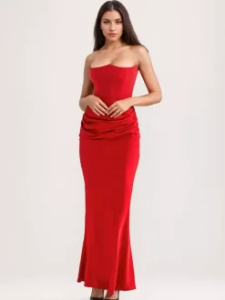 Robe Moulante Plissée Chic Sans Bretelles Irrégulière Sexy Robe Fourreau