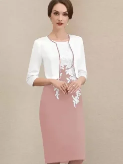 Robe mère à col bijou manches courtes robes d'invitées courtes en dentelle pour mariage