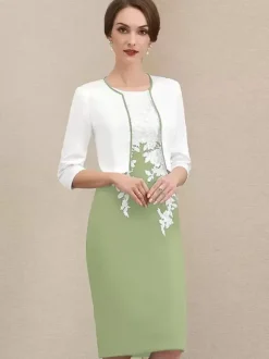 Robe mère à col bijou manches courtes robes d'invitées courtes en dentelle pour mariage