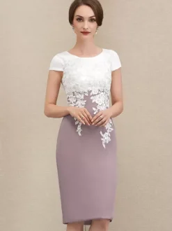 Robe mère à col bijou manches courtes robes d'invitées courtes en dentelle pour mariage