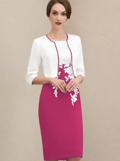 Robe mère à col bijou manches courtes robes d'invitées courtes en dentelle pour mariage