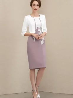 Robe mère à col bijou manches courtes robes d'invitées courtes en dentelle pour mariage
