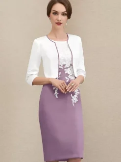 Robe mère à col bijou manches courtes robes d'invitées courtes en dentelle pour mariage