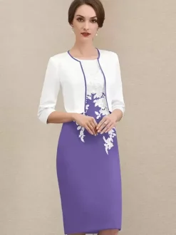 Robe mère à col bijou manches courtes robes d'invitées courtes en dentelle pour mariage