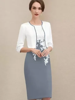 Robe mère à col bijou manches courtes robes d'invitées courtes en dentelle pour mariage