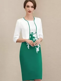 Robe mère à col bijou manches courtes robes d'invitées courtes en dentelle pour mariage