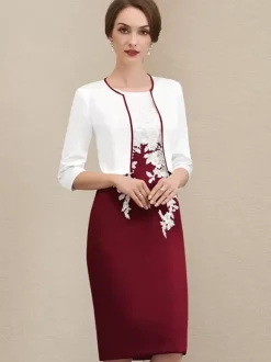 Robe mère à col bijou manches courtes robes d'invitées courtes en dentelle pour mariage