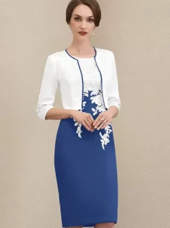 Robe mère à col bijou manches courtes robes d'invitées courtes en dentelle pour mariage