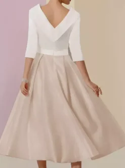 Robe mère de la mariée col bateau manches 3/4 ligne a ceinture longueur cheville robes d'invitées de mariage personnalisation gratuite