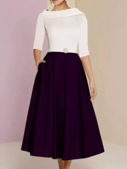 Robe mère de la mariée col bateau manches 3/4 ligne a ceinture longueur cheville robes d'invitées de mariage personnalisation gratuite