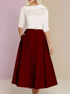 Robe mère de la mariée col bateau manches 3/4 ligne a ceinture longueur cheville robes d'invitées de mariage personnalisation gratuite