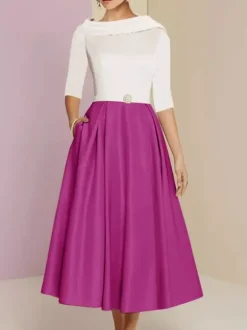 Robe mère de la mariée col bateau manches 3/4 ligne a ceinture longueur cheville robes d'invitées de mariage personnalisation gratuite