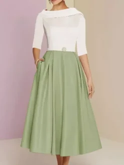 Robe mère de la mariée col bateau manches 3/4 ligne a ceinture longueur cheville robes d'invitées de mariage personnalisation gratuite