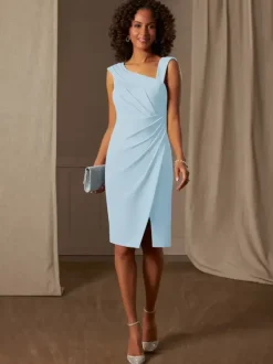 Robe mère de la mariée décolleté sans manches coupe trapèze plissée pour les invités de mariage