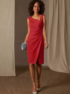 Robe mère de la mariée décolleté sans manches coupe trapèze plissée pour les invités de mariage