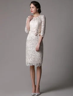 Robe mère de mariée Robe d'invité demi-manche en dentelle longeur au dessous de genou zip sur dos