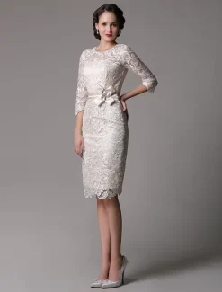 Robe mère de mariée Robe d'invité demi-manche en dentelle longeur au dessous de genou zip sur dos