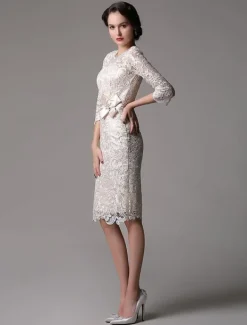 Robe mère de mariée Robe d'invité demi-manche en dentelle longeur au dessous de genou zip sur dos
