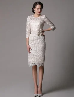 Robe mère de mariée Robe d'invité demi-manche en dentelle longeur au dessous de genou zip sur dos