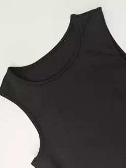 Robe noire sexy mini sans manches à col rond pour une soirée en amoureux