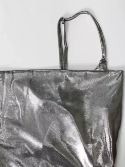 Robe nuisette argentée à col bénitier métallisé pour femme - Robe asymétrique sexy argentée à dos découpé et fente midi - Soirée en boîte de nuit d'été 2026