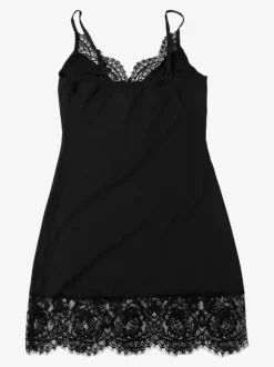 Robe nuisette à bordure en dentelle pour femme - Mini-robe d'été noire côtelée sans manches - Idéale pour les soirées d'été 2026