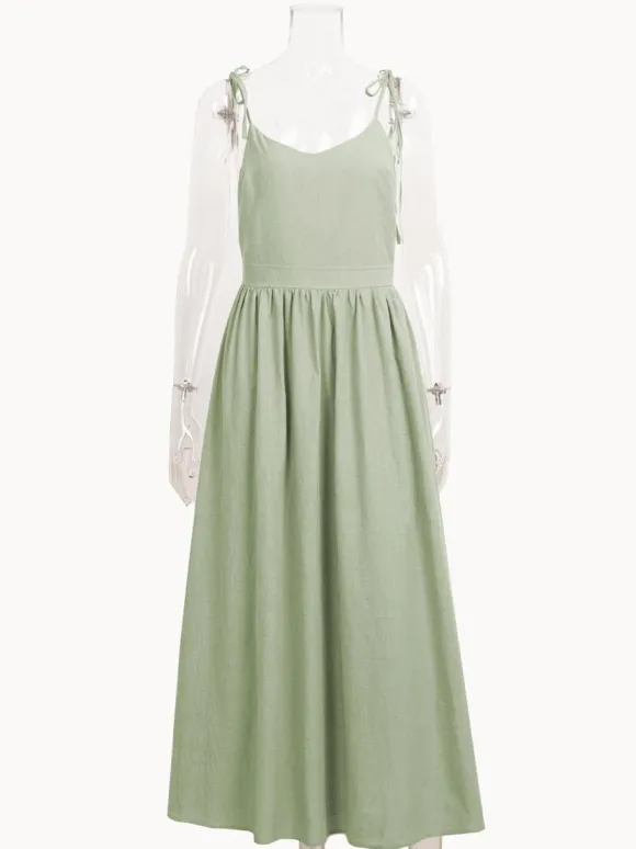 Robe nuisette maxi dos nu 100 % coton pour femme - Robe bohème à bretelles nouées col en V et coupe trapèze - Idéale pour les vacances d'été à la plage 2026