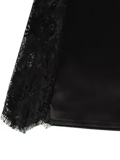 Robe nuisette mini en satin pour femme - Robe moulante sexy noire transparente avec dentelle sur les côtés - Tenue de soirée estivale 2026