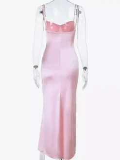 Robe nuisette rose pastel Coquette pour femme - Robe midi à bretelles et n艙ud sur le devant - Tenues pour un rendez-vous romantique au printemps 2026