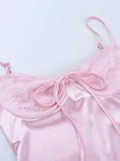 Robe nuisette rose pastel Coquette pour femme - Robe midi à bretelles et n艙ud sur le devant - Tenues pour un rendez-vous romantique au printemps 2026