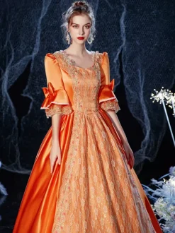 Robe Opéra Rococo victorien rétro Costume robe Orange rouge dentelle Cosplay Costume carnaval