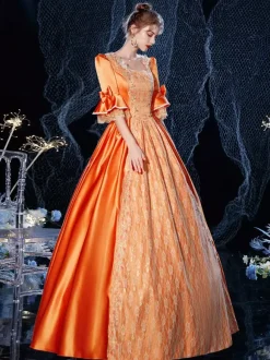 Robe Opéra Rococo victorien rétro Costume robe Orange rouge dentelle Cosplay Costume carnaval