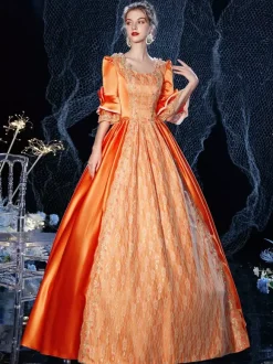 Robe Opéra Rococo victorien rétro Costume robe Orange rouge dentelle Cosplay Costume carnaval