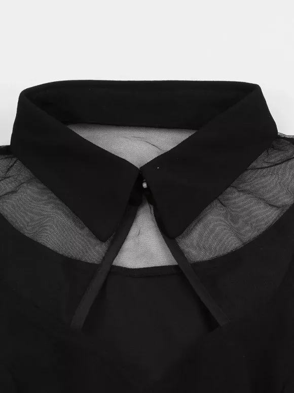 Robe patineuse trapèze à encolure ajourée et patchwork en résille pour femme 2026