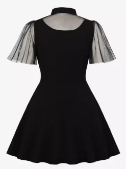 Robe patineuse trapèze à encolure ajourée et patchwork en résille pour femme 2026