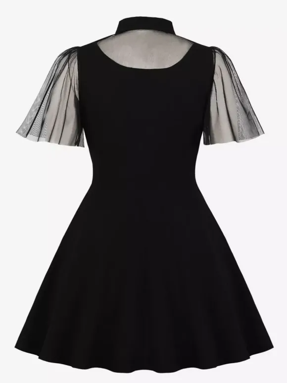 Robe patineuse trapèze à encolure ajourée et patchwork en résille pour femme 2026