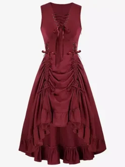 Robe Renaissance médiévale à lacets et volants pour femme costumes vintage noirs