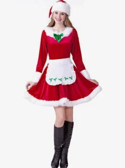 Robe rouge de Noël Déguisement femmes Costumes de vacances de Noël