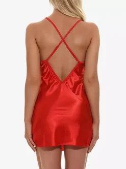 Robe Rouge Nuisettes Chemises Costumes De Noël Vêtements De Nuit Lingerie Sexy
