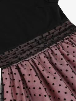 Robe rétro glamour style années 50 col rond manches courtes superposées taille moyenne à pois style rockabilly