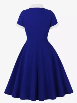Robe rétro swing à manches courtes et col à revers contrastant pour femme 2026