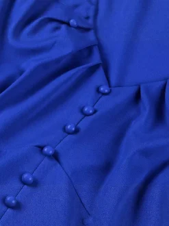 Robe rétro swing pour femme col en V froncée sur le devant boutons décoratifs manches papillon collection 2026