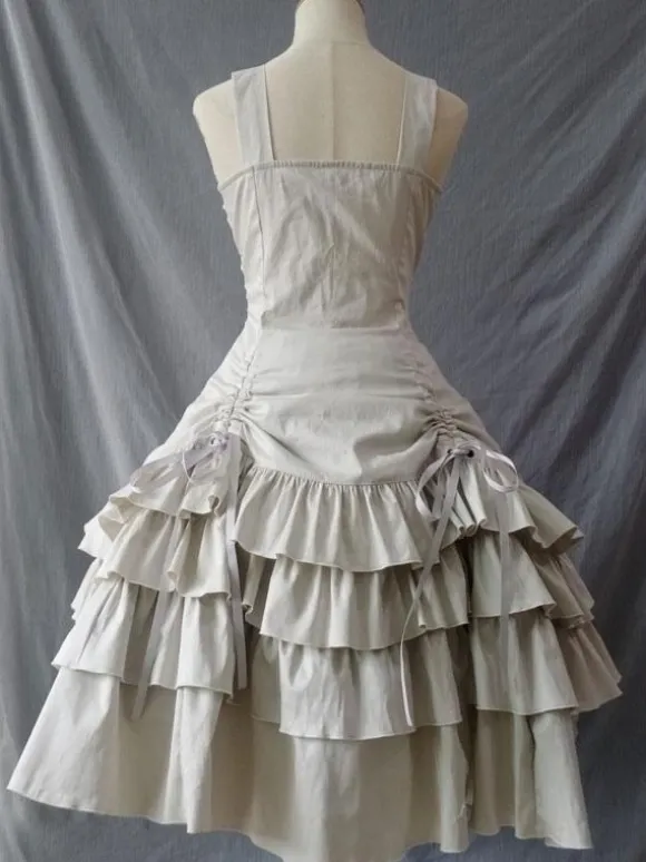 Robes à Bretelle Gothique Lolita Dentelle Plissé Beige