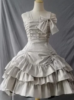 Robes à Bretelle Gothique Lolita Dentelle Plissé Beige