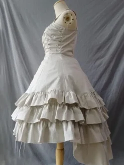 Robes à Bretelle Gothique Lolita Dentelle Plissé Beige