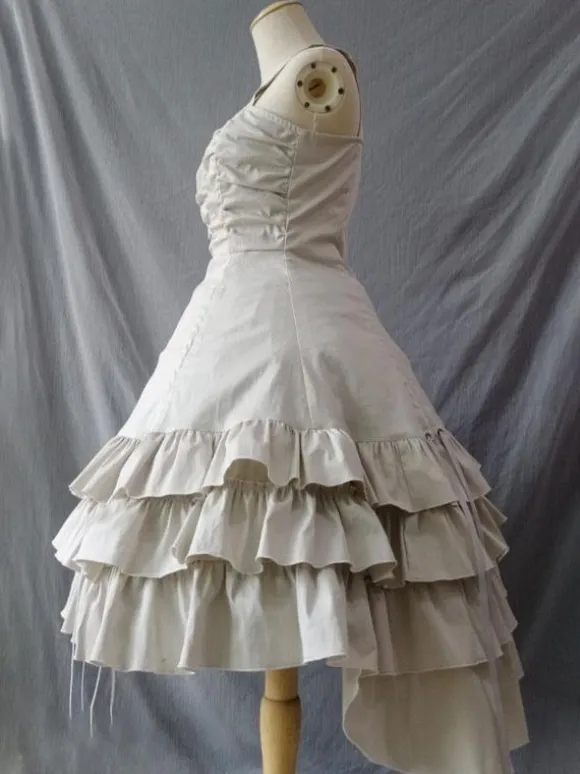 Robes à Bretelle Gothique Lolita Dentelle Plissé Beige