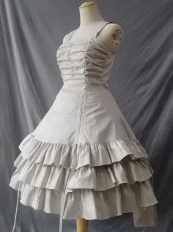 Robes à Bretelle Gothique Lolita Dentelle Plissé Beige